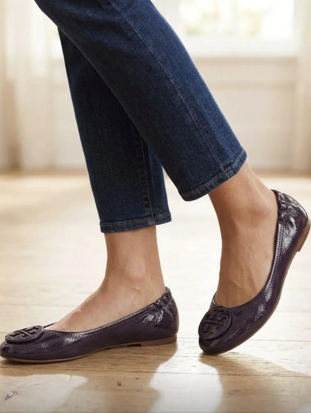 💙Tory Burch Patent Leather Ballet Flats in Deep Purple 🤍Sz 7.5M